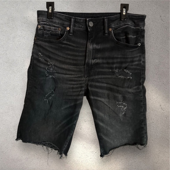 American Eagle Outfitters Distressed Black Denim Shorts Men's 31 Modern Utility - Picture 2 of 11